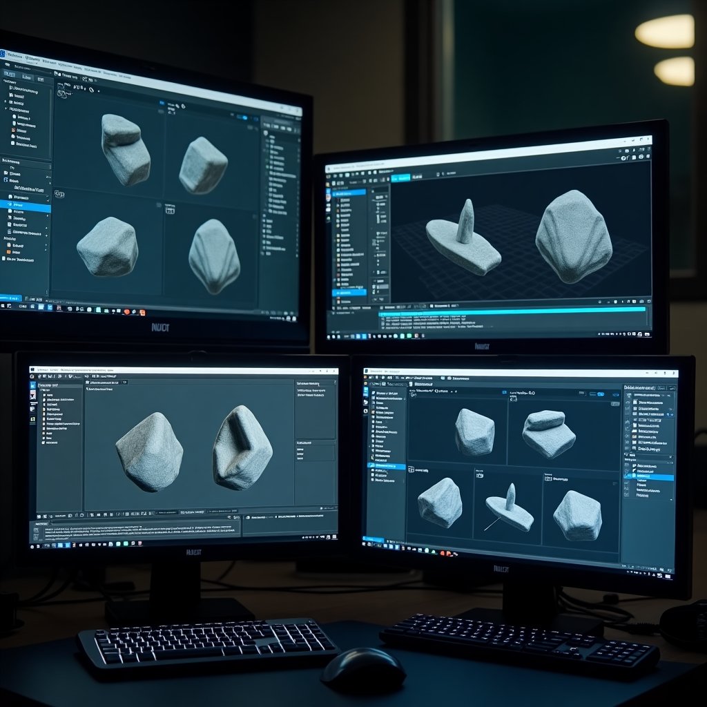 Environment artist arranging modular 3D assets to create a detailed game level in a real-time engine viewport