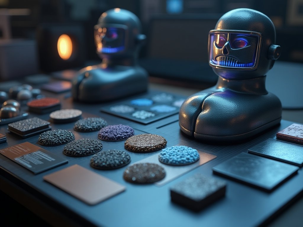Artist creating PBR texture maps with multiple reference materials and texture painting software